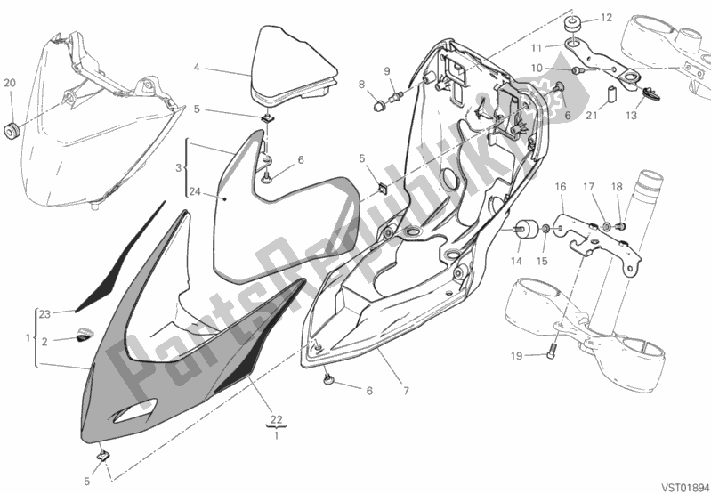 All parts for the Cowling of the Ducati Hypermotard 950 SP USA 2019